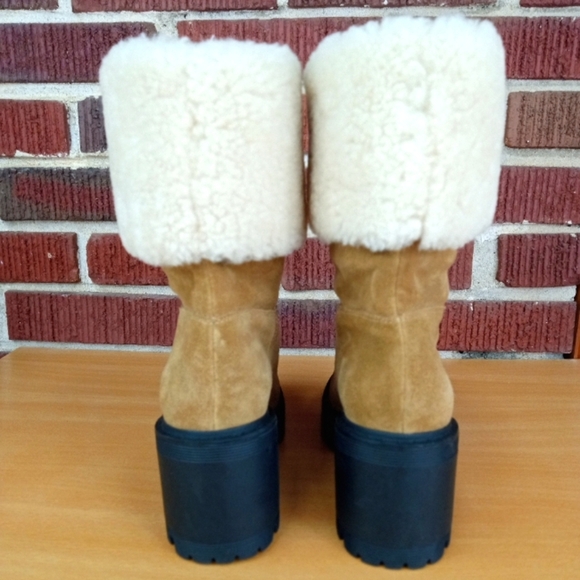 NWT Marc Fisher Ltd. 'Willoe' Shearling Lined Cuffed Ankle Boot in Tan Suede - Picture 6 of 8